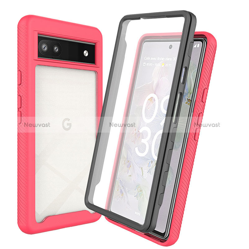 Silicone Transparent Frame Case Cover 360 Degrees ZJ3 for Google Pixel 6a 5G Hot Pink