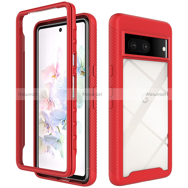 Silicone Transparent Frame Case Cover 360 Degrees ZJ3 for Google Pixel 7 5G Red