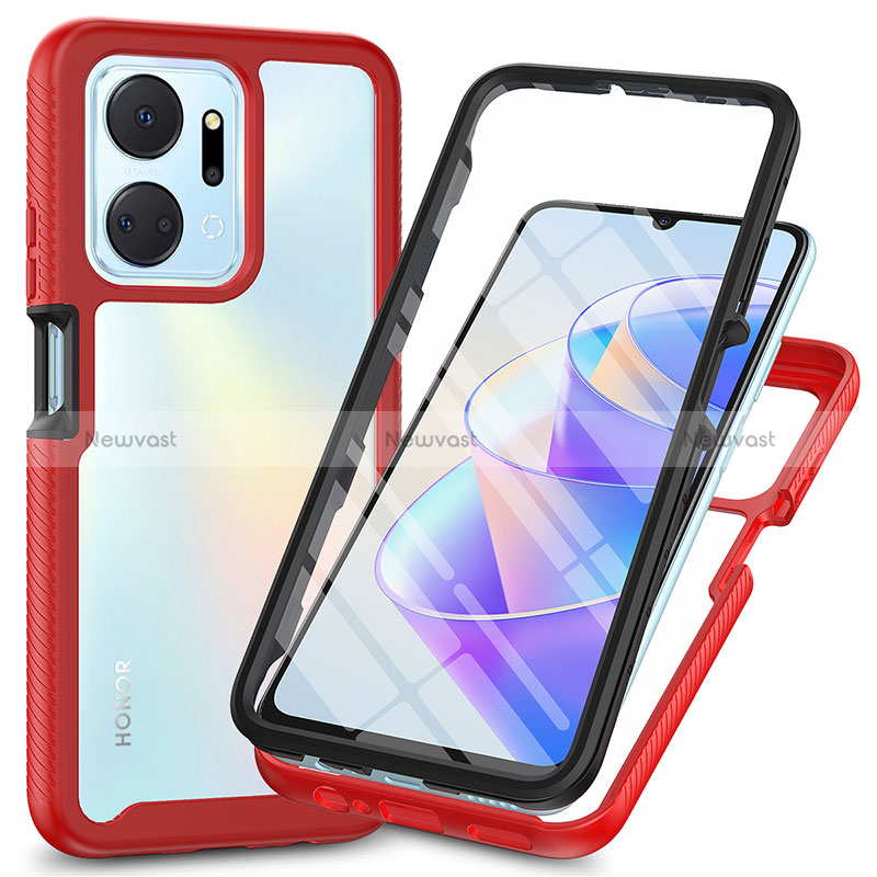 Silicone Transparent Frame Case Cover 360 Degrees ZJ3 for Huawei Honor X7a Red