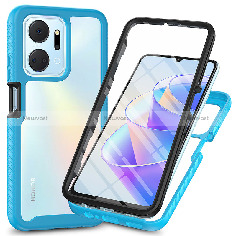 Silicone Transparent Frame Case Cover 360 Degrees ZJ3 for Huawei Honor X7a Sky Blue