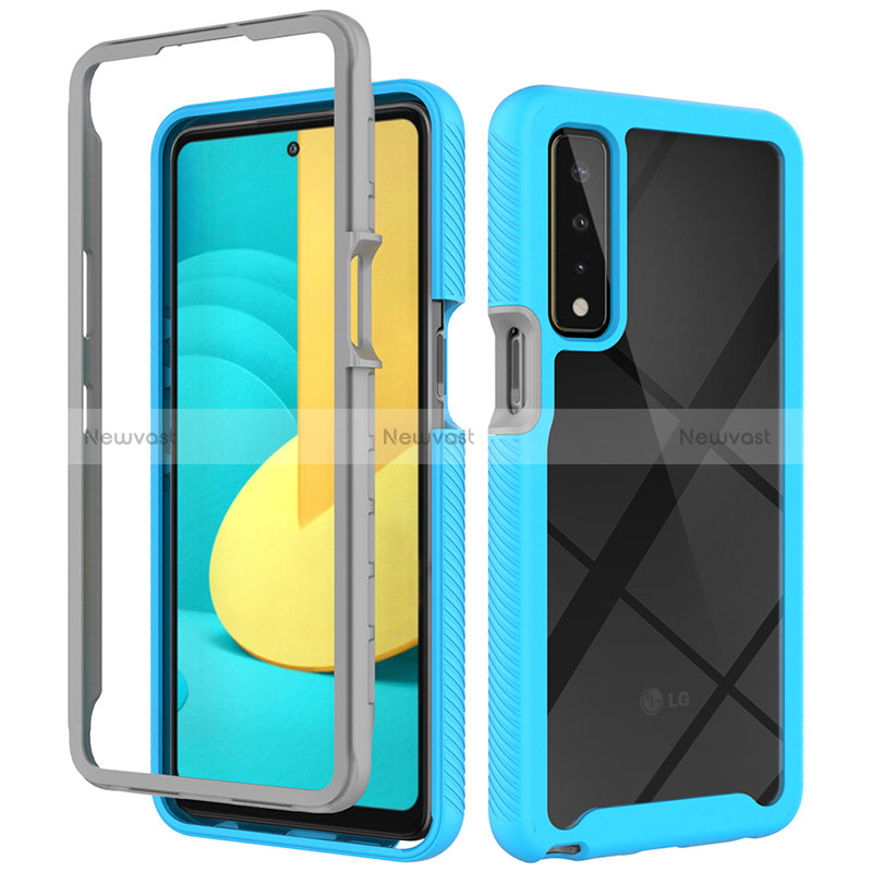 Silicone Transparent Frame Case Cover 360 Degrees ZJ3 for LG Stylo 7 Sky Blue