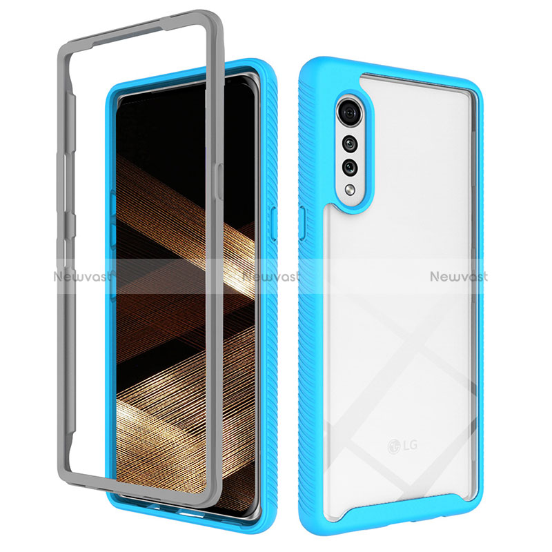 Silicone Transparent Frame Case Cover 360 Degrees ZJ3 for LG Velvet 4G Sky Blue