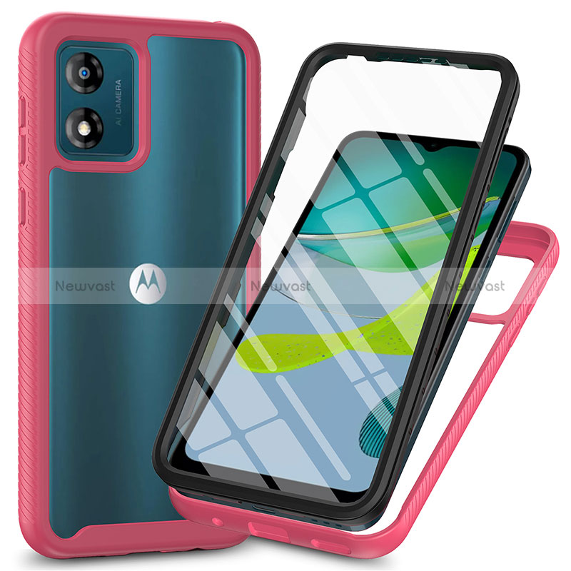 Silicone Transparent Frame Case Cover 360 Degrees ZJ3 for Motorola Moto E13 Hot Pink