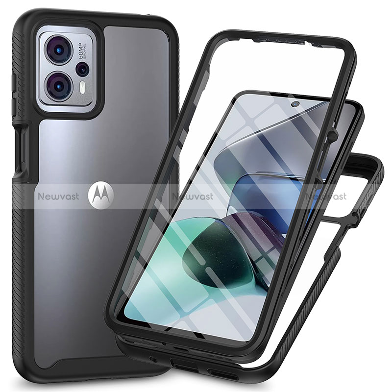 Silicone Transparent Frame Case Cover 360 Degrees ZJ3 for Motorola Moto G13 Black