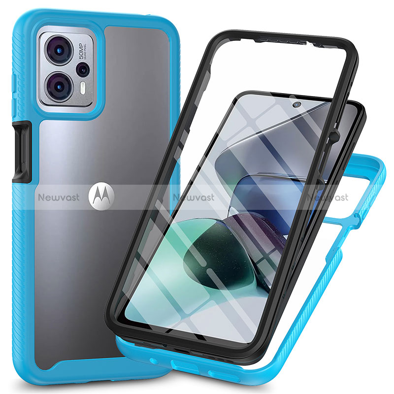 Silicone Transparent Frame Case Cover 360 Degrees ZJ3 for Motorola Moto G13 Sky Blue