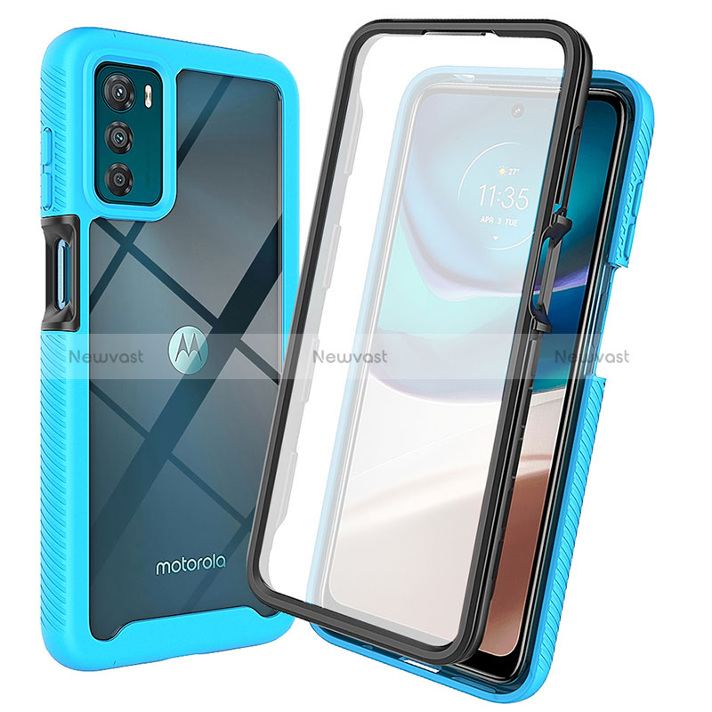 Silicone Transparent Frame Case Cover 360 Degrees ZJ3 for Motorola Moto G42 Sky Blue