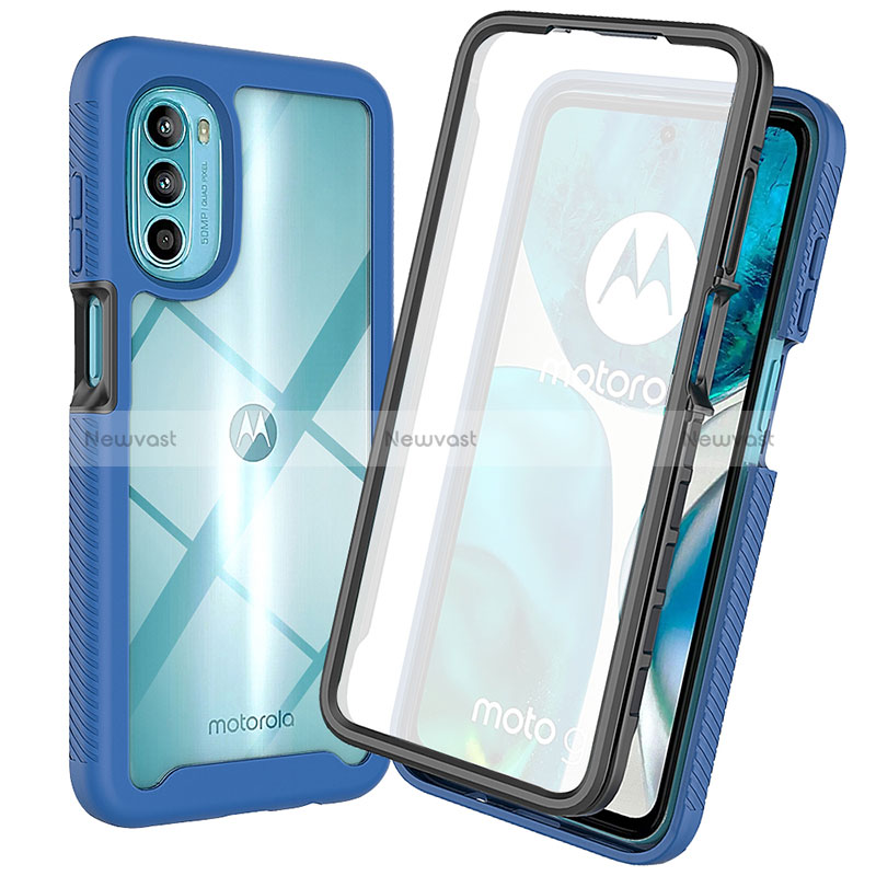 Silicone Transparent Frame Case Cover 360 Degrees ZJ3 for Motorola MOTO G52 Blue