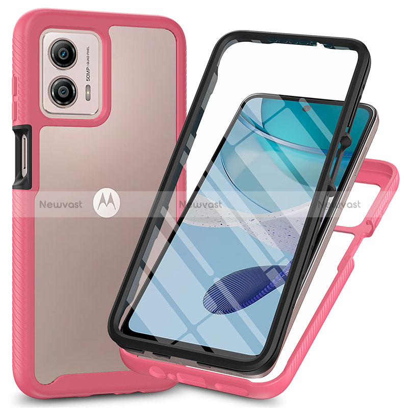 Silicone Transparent Frame Case Cover 360 Degrees ZJ3 for Motorola Moto G53 5G Hot Pink