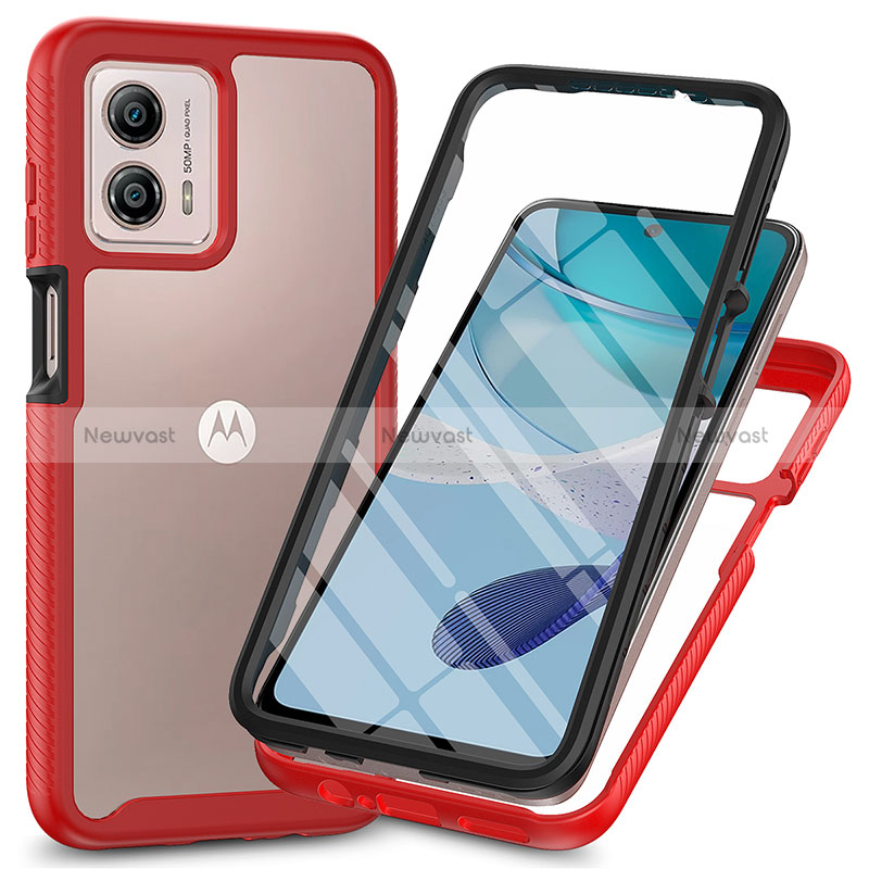 Silicone Transparent Frame Case Cover 360 Degrees ZJ3 for Motorola Moto G53j 5G Red