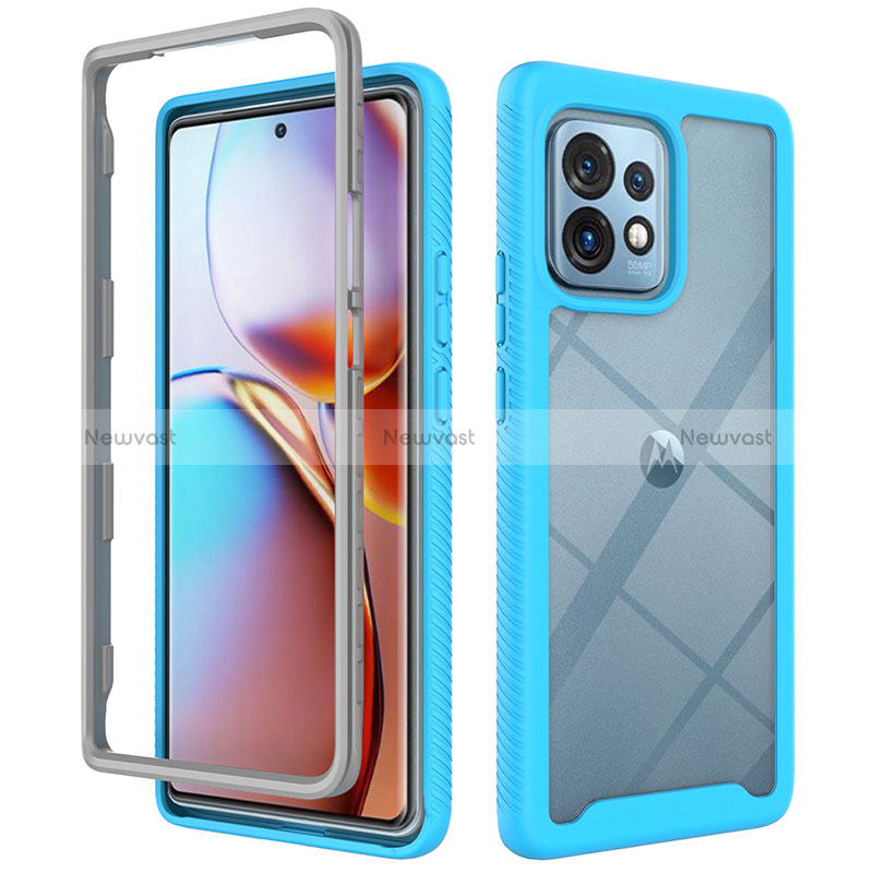 Silicone Transparent Frame Case Cover 360 Degrees ZJ3 for Motorola Moto X40 5G Sky Blue