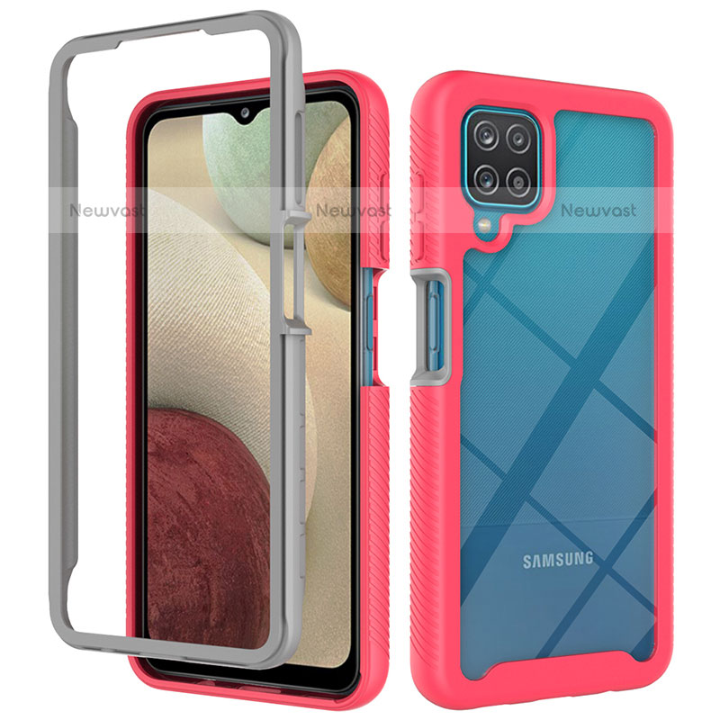 Silicone Transparent Frame Case Cover 360 Degrees ZJ3 for Samsung Galaxy A12 Hot Pink