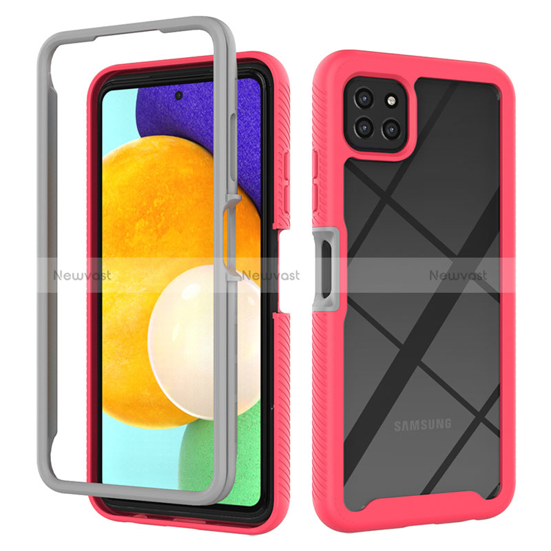 Silicone Transparent Frame Case Cover 360 Degrees ZJ3 for Samsung Galaxy A22 5G Hot Pink