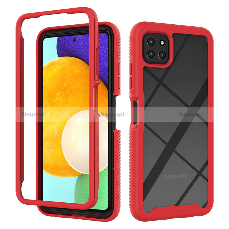 Silicone Transparent Frame Case Cover 360 Degrees ZJ3 for Samsung Galaxy A22 5G Red