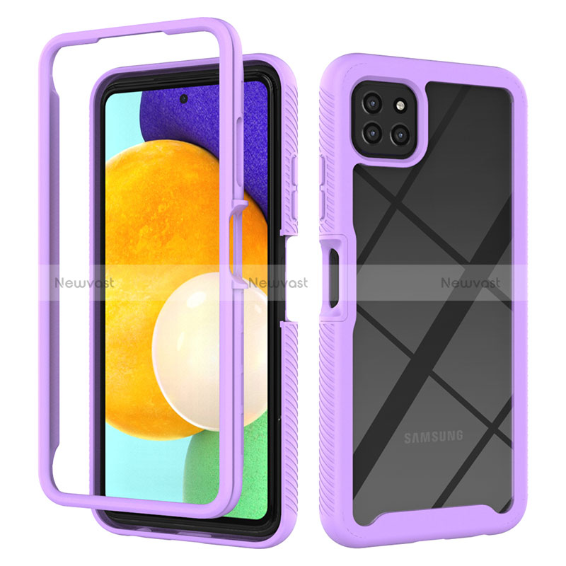 Silicone Transparent Frame Case Cover 360 Degrees ZJ3 for Samsung Galaxy A22s 5G Clove Purple