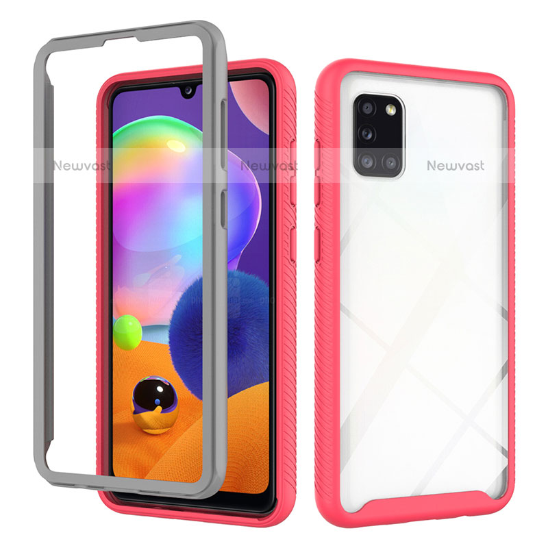 Silicone Transparent Frame Case Cover 360 Degrees ZJ3 for Samsung Galaxy A31 Hot Pink