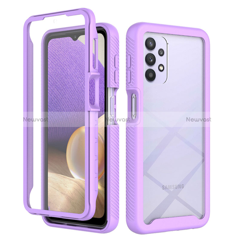 Silicone Transparent Frame Case Cover 360 Degrees ZJ3 for Samsung Galaxy A32 5G Clove Purple