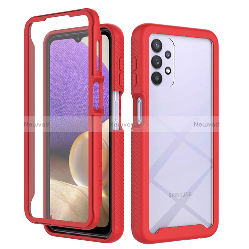 Silicone Transparent Frame Case Cover 360 Degrees ZJ3 for Samsung Galaxy A32 5G Red