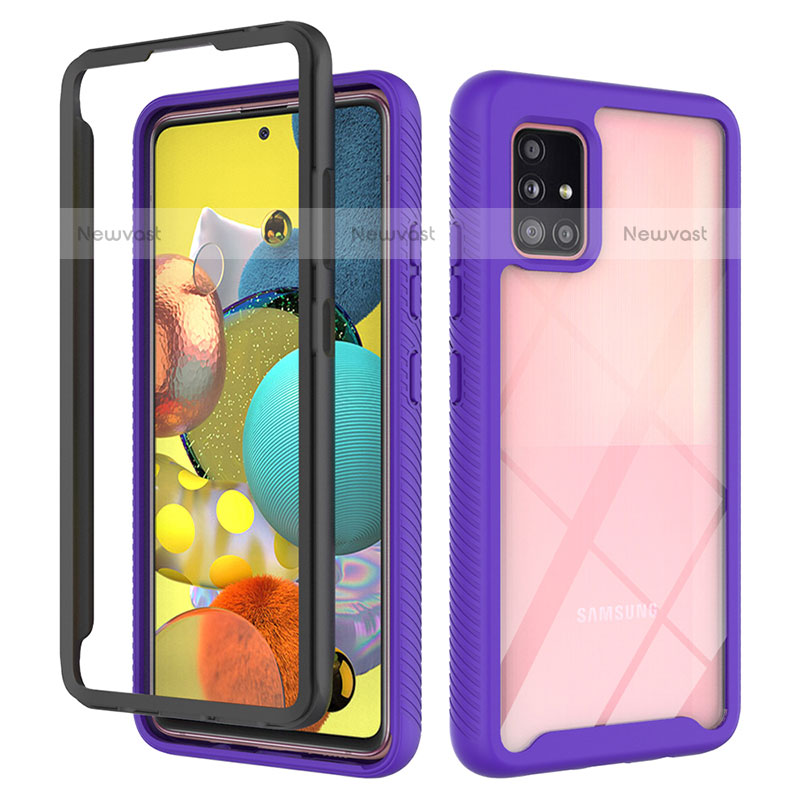 Silicone Transparent Frame Case Cover 360 Degrees ZJ3 for Samsung Galaxy A51 4G Clove Purple