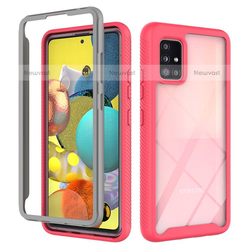 Silicone Transparent Frame Case Cover 360 Degrees ZJ3 for Samsung Galaxy A51 4G Hot Pink