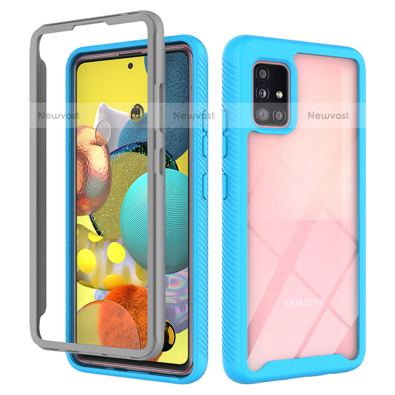 Silicone Transparent Frame Case Cover 360 Degrees ZJ3 for Samsung Galaxy A51 4G Sky Blue