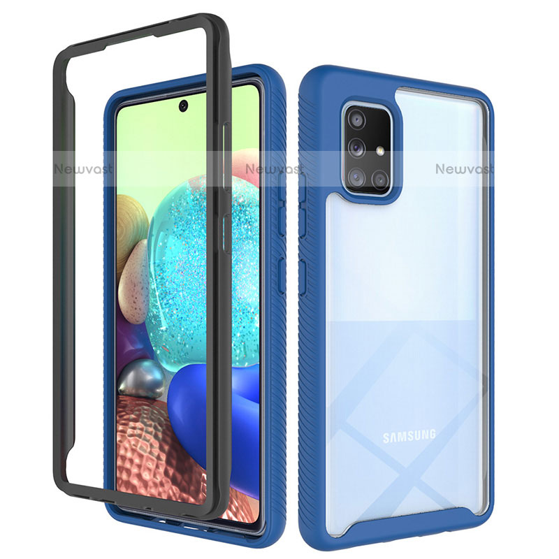 Silicone Transparent Frame Case Cover 360 Degrees ZJ3 for Samsung Galaxy A71 4G A715 Blue