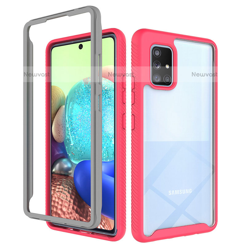 Silicone Transparent Frame Case Cover 360 Degrees ZJ3 for Samsung Galaxy A71 4G A715 Hot Pink