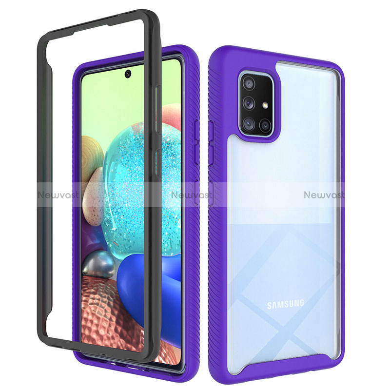 Silicone Transparent Frame Case Cover 360 Degrees ZJ3 for Samsung Galaxy A71 5G Clove Purple