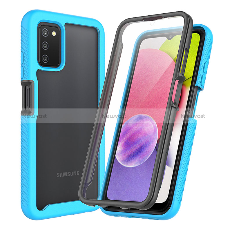 Silicone Transparent Frame Case Cover 360 Degrees ZJ3 for Samsung Galaxy F02S SM-E025F Sky Blue