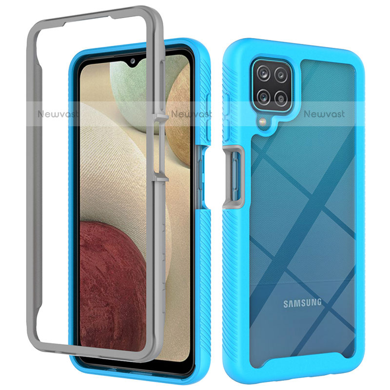 Silicone Transparent Frame Case Cover 360 Degrees ZJ3 for Samsung Galaxy F12 Sky Blue