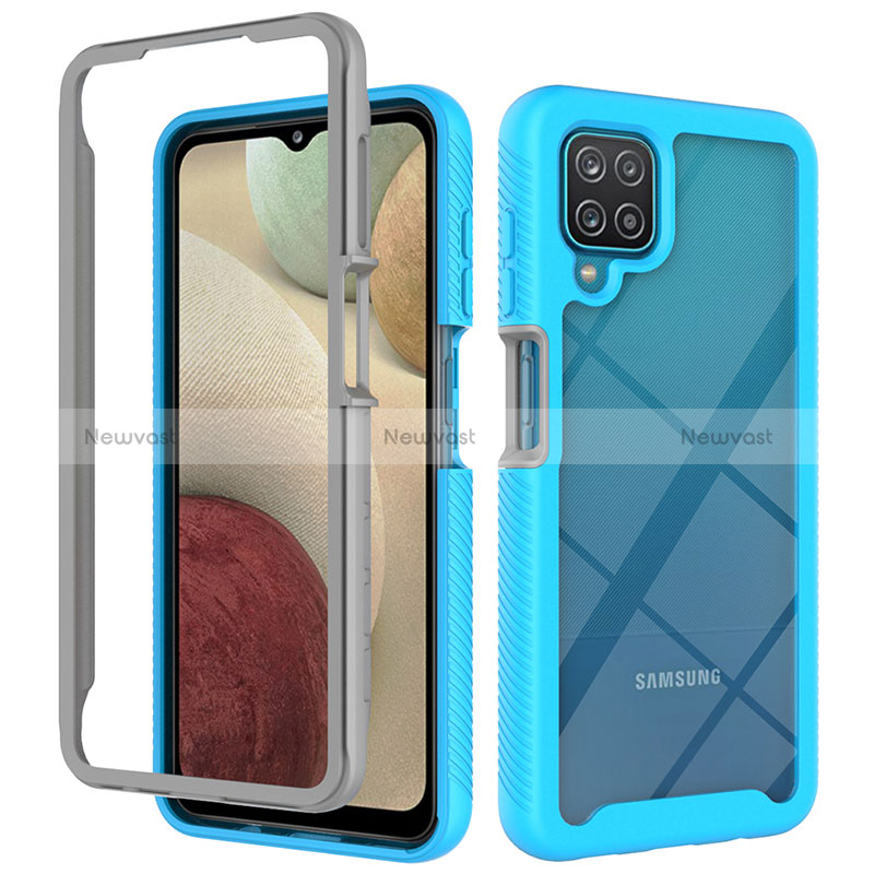 Silicone Transparent Frame Case Cover 360 Degrees ZJ3 for Samsung Galaxy M12 Sky Blue