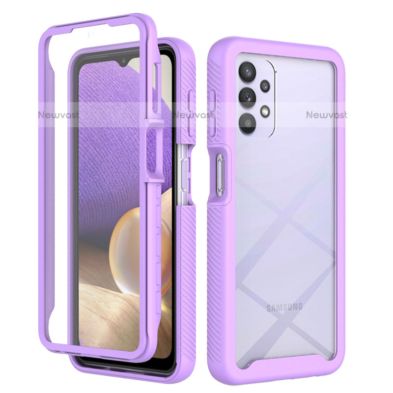 Silicone Transparent Frame Case Cover 360 Degrees ZJ3 for Samsung Galaxy M32 5G Clove Purple