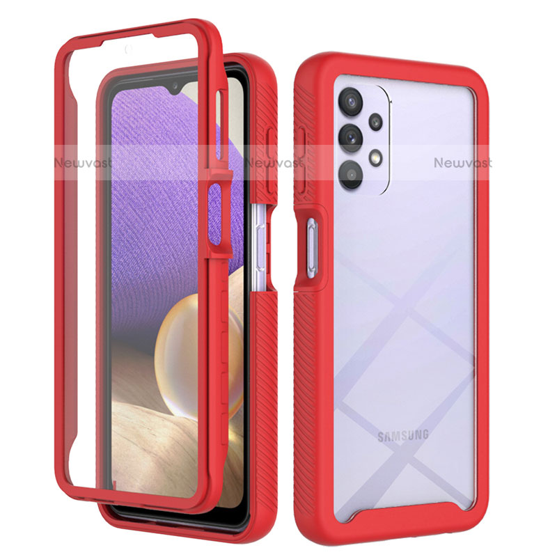 Silicone Transparent Frame Case Cover 360 Degrees ZJ3 for Samsung Galaxy M32 5G Red