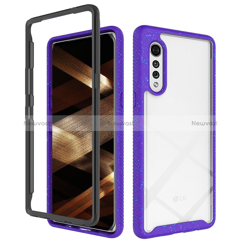 Silicone Transparent Frame Case Cover 360 Degrees ZJ4 for LG Velvet 4G Purple