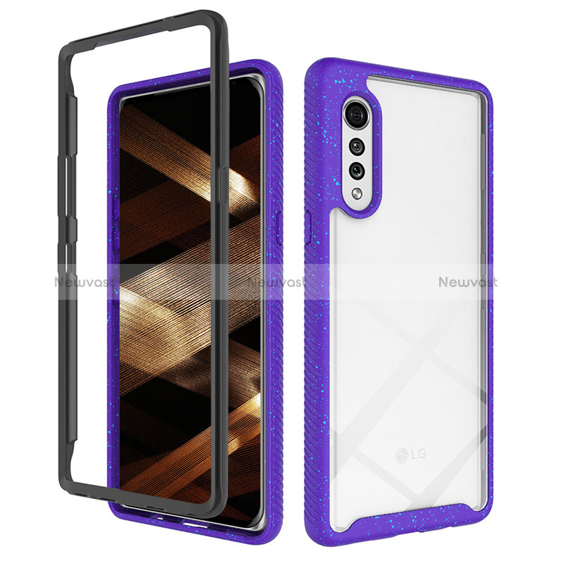 Silicone Transparent Frame Case Cover 360 Degrees ZJ4 for LG Velvet 5G Purple