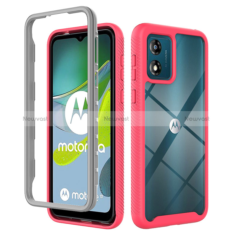 Silicone Transparent Frame Case Cover 360 Degrees ZJ4 for Motorola Moto E13 Hot Pink