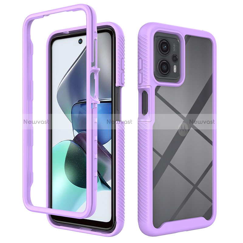 Silicone Transparent Frame Case Cover 360 Degrees ZJ4 for Motorola Moto G23 Clove Purple