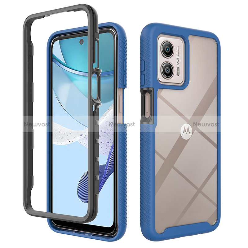Silicone Transparent Frame Case Cover 360 Degrees ZJ4 for Motorola Moto G53 5G Blue