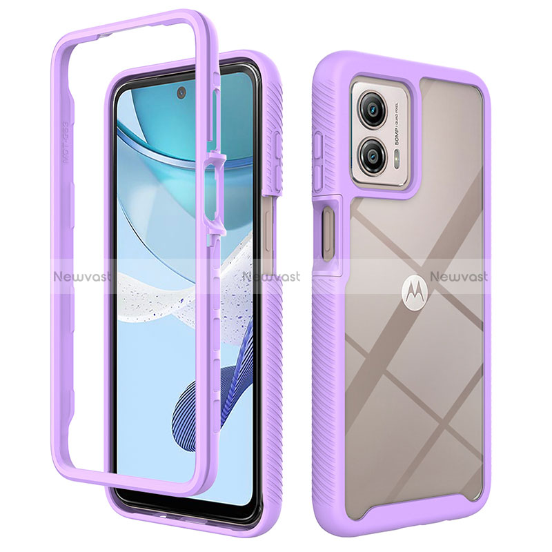 Silicone Transparent Frame Case Cover 360 Degrees ZJ4 for Motorola Moto G53j 5G Clove Purple