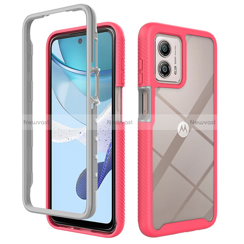 Silicone Transparent Frame Case Cover 360 Degrees ZJ4 for Motorola Moto G53j 5G Hot Pink