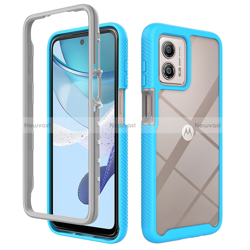 Silicone Transparent Frame Case Cover 360 Degrees ZJ4 for Motorola Moto G53j 5G Sky Blue