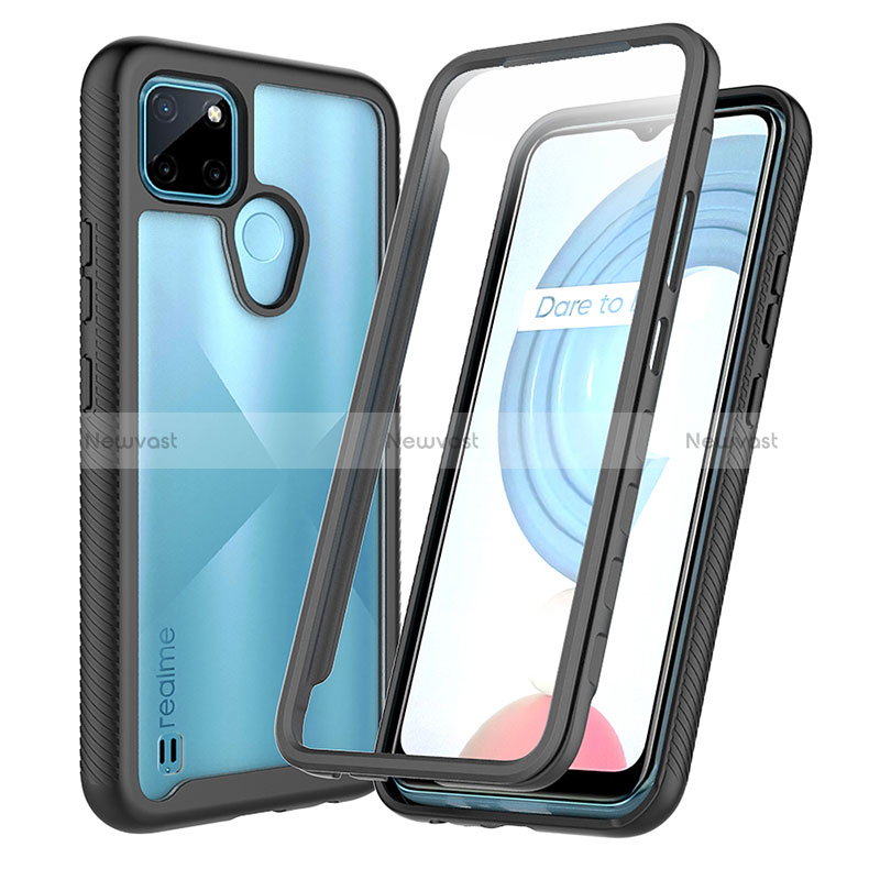 Silicone Transparent Frame Case Cover 360 Degrees ZJ4 for Realme C25Y Black