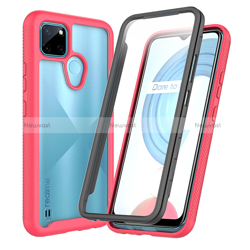 Silicone Transparent Frame Case Cover 360 Degrees ZJ4 for Realme C25Y Hot Pink