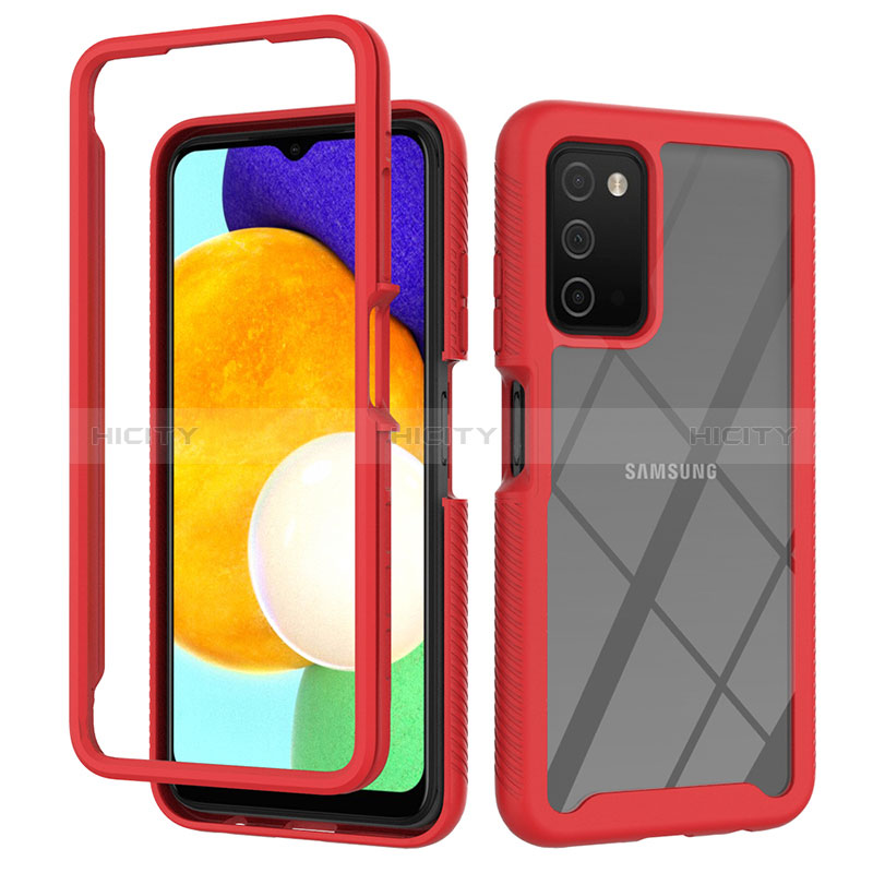 Silicone Transparent Frame Case Cover 360 Degrees ZJ4 for Samsung Galaxy A03s Red