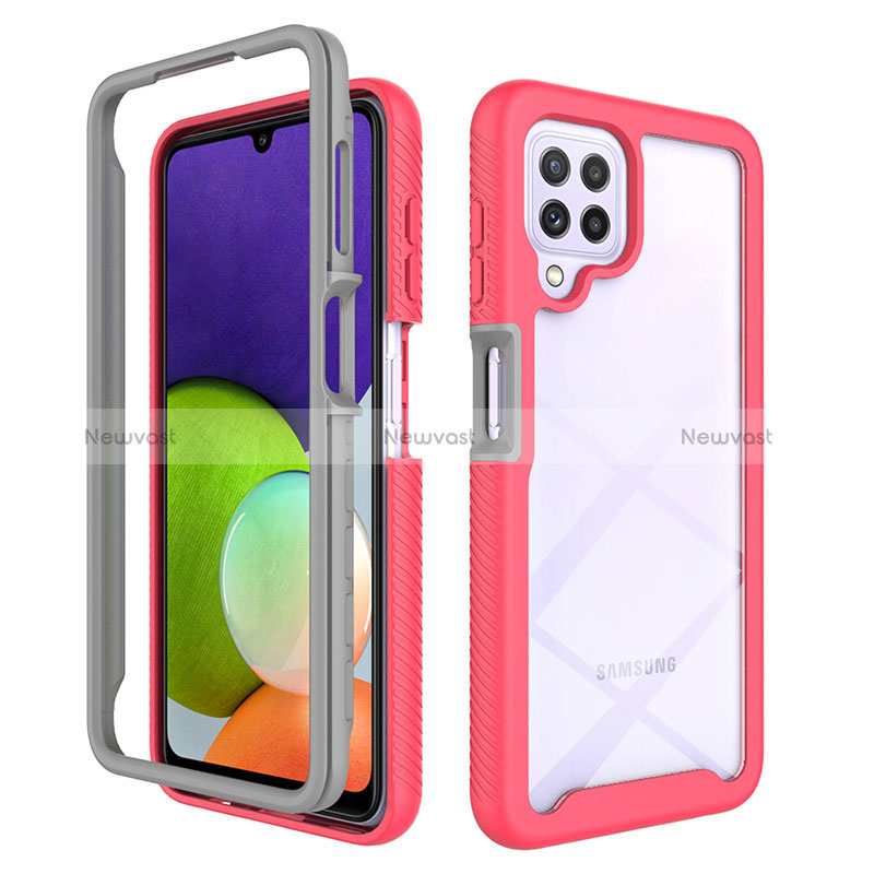 Silicone Transparent Frame Case Cover 360 Degrees ZJ4 for Samsung Galaxy A22 4G Hot Pink