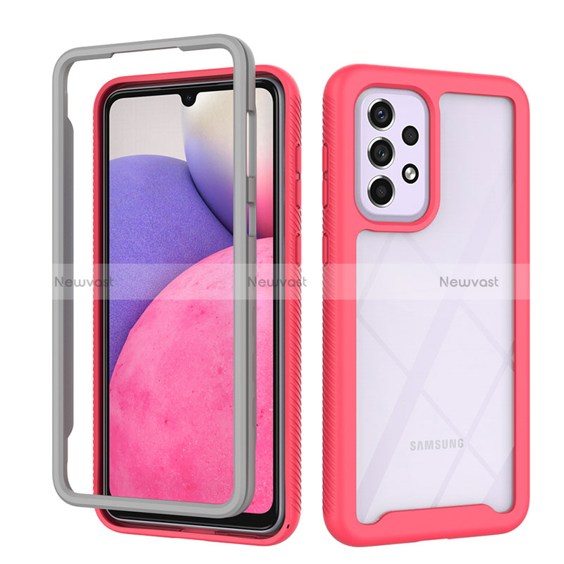 Silicone Transparent Frame Case Cover 360 Degrees ZJ4 for Samsung Galaxy A33 5G Hot Pink