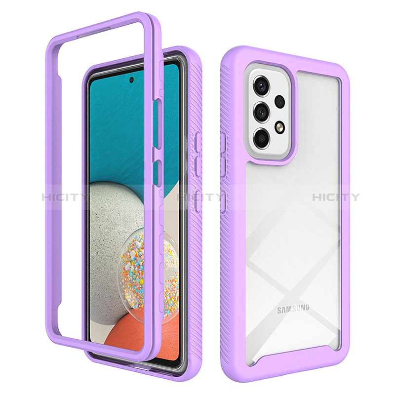 Silicone Transparent Frame Case Cover 360 Degrees ZJ4 for Samsung Galaxy A53 5G Clove Purple