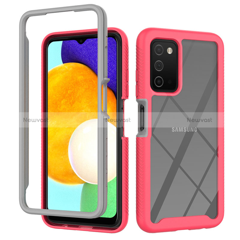 Silicone Transparent Frame Case Cover 360 Degrees ZJ4 for Samsung Galaxy F02S SM-E025F Hot Pink