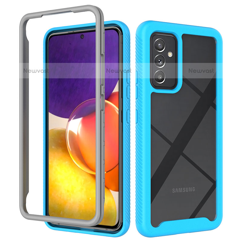 Silicone Transparent Frame Case Cover 360 Degrees ZJ4 for Samsung Galaxy Quantum2 5G Sky Blue