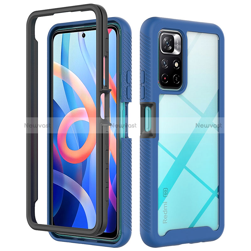 Silicone Transparent Frame Case Cover 360 Degrees ZJ4 for Xiaomi Poco M4 Pro 5G Blue