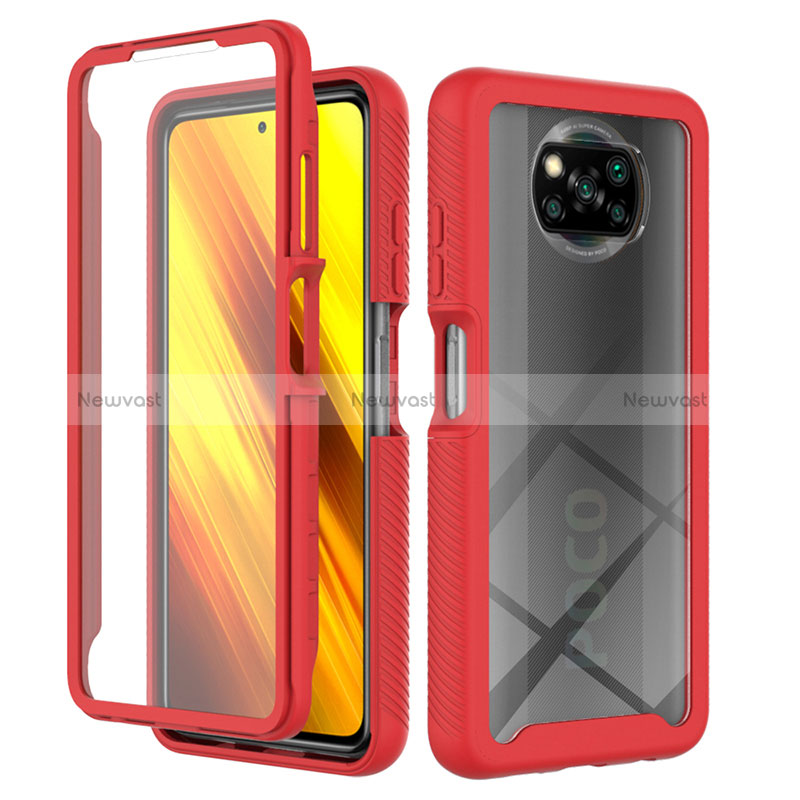 Silicone Transparent Frame Case Cover 360 Degrees ZJ4 for Xiaomi Poco X3 NFC Red